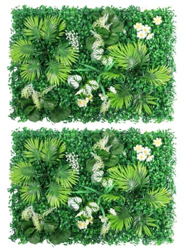 2Pcs Artificial Hedge Flowers Panels Trellis Screening, Fake Ivy Fern Plants Privacy Fence, 40 x 60cm Faux Hedges Wall Green Backdrop for Indoor Outdoor Home Balcony Garden Wedding Decor