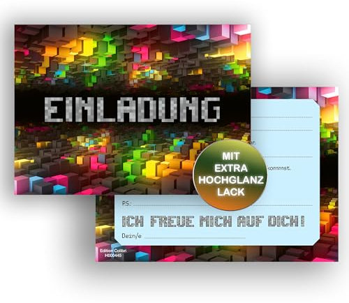 Edition Colibri 10 Einladungskarten Kindergeburtstag Gaming, Gamer Party, Geburtstagseinladung Videospiele, Einladung zum Spieleabend, Gamer, Junge