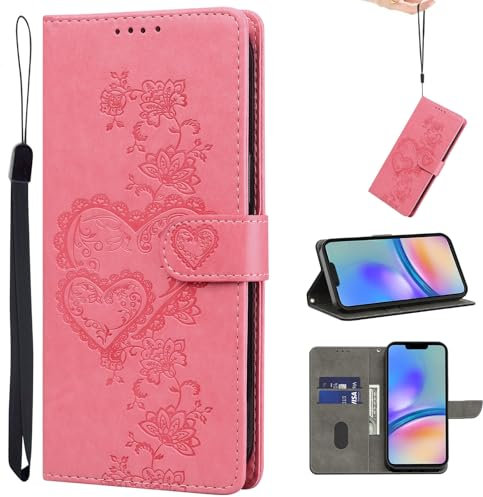 YiChZhe Custodia in pelle per Google Pixel 9 Pro XL, con scomparto per carte di credito, compatibile con Pixel 9 Pro, XL, rosso rosa