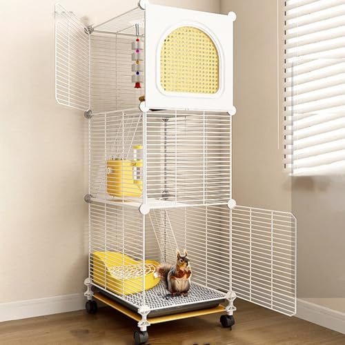 Chinchillakäfig, Kleintierkäfig, Metall-Rattenkäfig Mit Rädern, Kleintierkäfig for Frettchen/Chinchilla/Häschen/Kaninchen/Eichhörnchen/Katze(White,36 * 36 * 118cm)