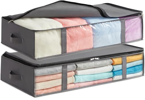 Lifewit 2 Stück 90L Unterbett Aufbewahrungsbox, Faltbare Unterbettkommode | Aufbewahrungstasche Storage Boxes mit Deckel, Unterbett Aufbewahrung für Kleider Unterbett Kleiderschrank, Grau