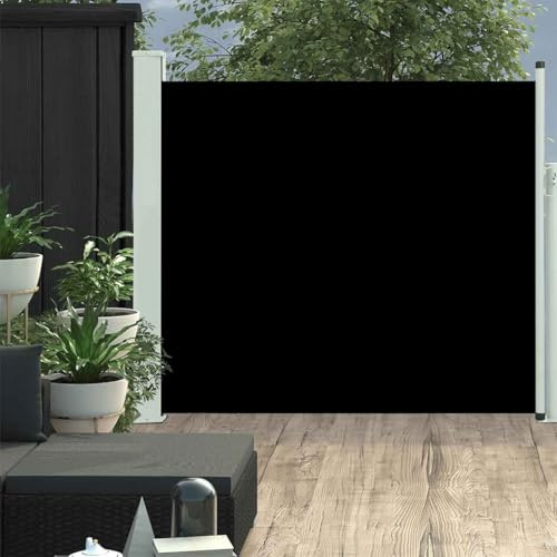 HaoChrymec Ausziehbare Seitenmarkise mit UV-beständigem Polyestergewebe, Freistehende Markise für Balkon und Garten, Sichtschutz, Schwarz, 100x300 cm