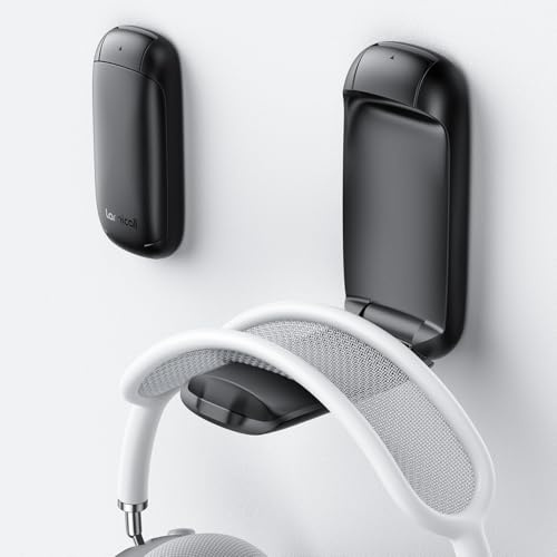 Lamicall Headphone Stand, Sticky Headset Holder - [Foldable & Compact] Headphone Holder Hook Mount, Adhesive Hanger Clip Under Desk, Earphone Clamp for Airpods Max, HyperX, Sennheiser, Black