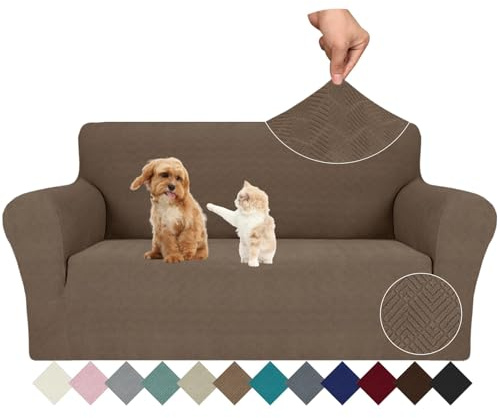 Ystyle Universal Stretch Sofa Überzug 2 Sitzer mit Armlehne, Braun | Sofabezug Rutschfest, Elastische Couch Überzug Jacquard, Sofa Cover Moderne, Sofaschoner Hund Katze für Wohnzimmer