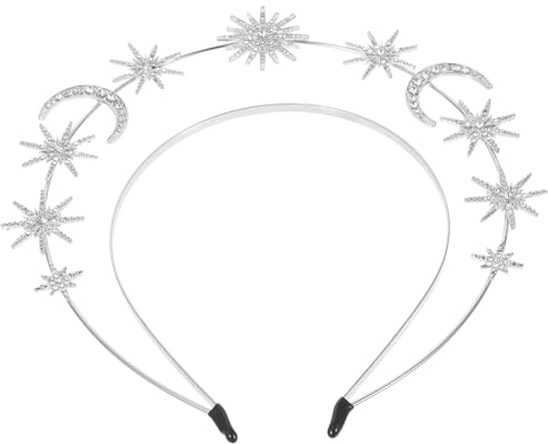 Göttinnen Kopfschmuck Doppellagig mit Kristallen, Silbernes Stirnband | Legierung und Metall, Doppelte Drahtkonstruktion, für Boho Hochzeit und Fotografie, 1 Stück