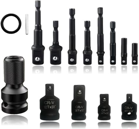 Stecknuss Adapter, 13-teilig, 1/4-Zoll-Sechskantadapter auf 1/4, 3/8, 1/2 Stecknuss, 4tlg Adapter für Ratschen /8 auf 1/2,1/4 auf 3/8 Schlagschrauberadapter für Bohrer set Steckschlüssel Bithalter