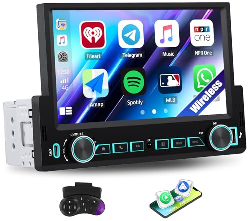 SIXTOP Single Din Car Stereo with Wireless Apple Carplay Android Auto 7 Inch 1 Din HD Touchscreen Car Radio with Mirror Link, Bluetooth 5.2, FM, EQ Type-C/USB Steering Wheel Control