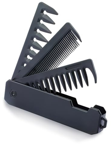 PHYNDR 2 Pcs Peine para Hombre para Cabello 3 en 1, Peine para Mechón Rayado Plegable Portátil para Estilizar para Hombre Cabello con Dientes Finos y Dientes Anchos, para Estilizar Cabell y Bigote