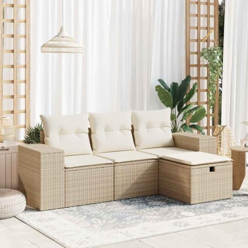 Massbinet Gartenmöbel Set L-Förmiges Outdoor Sofa mit Stauraum Garten Lounge Set Polyrattan Beige und Creme