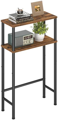 Konsolentisch, Schmaler Beistelltisch mit 2 Ablagen, 40 x 20 x 80 cm | Flurtisch für Wohnzimmer, Schlafzimmer, Flur, Eingangsbereich, Vintagebraun-tintenschwarz