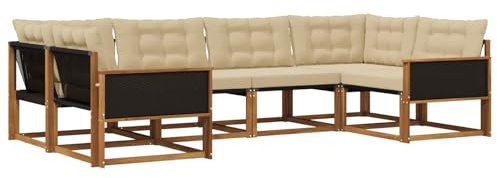 vidaXL Outdoor-Sofagarnitur mit Kissen 6 pcs Natur und Beige, Garten-Sofa, modernes Outdoor-Sitzset, strapazierfähige Terrassenmöbel, gemütliche Lounge für Dein Wohnzimmer