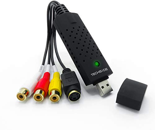 TechSide Convertitore VHS contatti Dorati | Analogico Digitale | Compatibile con Windows 11 + Nuovo Software 2024 | USB 2.0 Audio/Video Grabber Capture| Converti in Formato Digitale Le Vecchie VHS