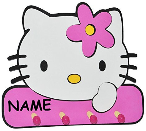alles-meine.de GmbH 3-D Kindergarderobe - Hello Kitty incl. Namen - mit 4 Kleiderhaken Moosgummi - Garderobenhaken Wandhaken Kinder Garderobe Kind Wandgarderobe Haken - Kleiderha..