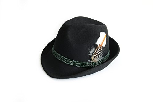 Edelnice Trachtenmode Trachtenhut aus 100% Wolle mit echter Feder, Farbe schwarz Gr. 56