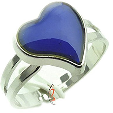 Emotionaler Stimmungsring, Herz, Schmetterling, Farbwechsel, Stimmungszauber, oval, Temperaturregelungsringe, größenverstellbar, Antiksilber, Boho-Fingerring (Herz)