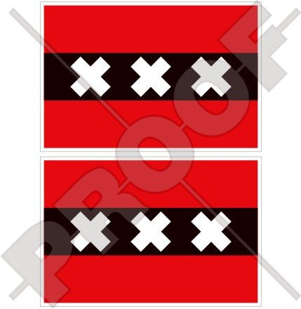 Amsterdam Flagge Niederlande, North Holland, Nederland (Dutch 7,6 cm (75 mm) Bumper Sticker, Aufkleber Vinyl X2