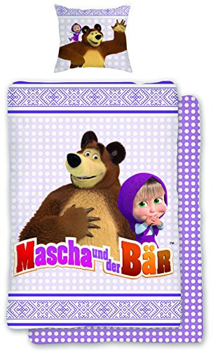 Linon Kinder Bettwäsche Mascha und der Bär - 135 cm x 200 cm + 80 cm x 80 cm Neu & Ovp - Motiv Freunde 100% Baumwolle - Masha and the Bear - Маша и Медведь Mascha i Medwed - deutsche Größe mit deutschem Aufdruck