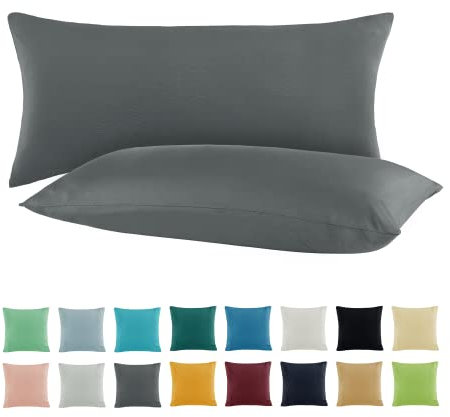 SHC by BaSaTex 2er Pack Jersey Kissenbezüge Kissenhüllen | Kopfkissenbezug aus 100% Baumwolle | 40x60 cm Nackenkissen Bezug | Farbe Anthrazit Grau