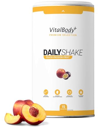 VitalBody+ DailyShake, Peach-Passion, 450 g, Abnehmshake, 15 Mahlzeiten | Mahlzeitenersatz-Shake zum Abnehmen, vollwertig & kalorienarm ersetzen