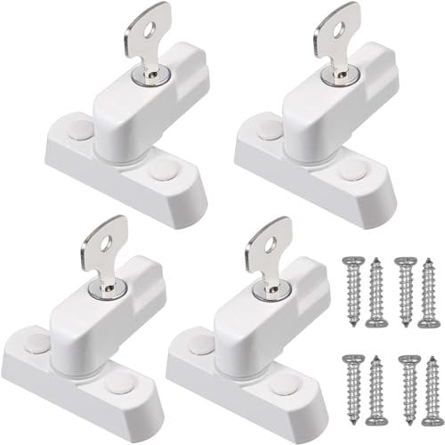 Neoteck 4 pcs Seguridad para Ventana Cerradura de Puerta con Llaves Blanco Zinc Fuerte Funde Aleación Extra Lock Seguro para Varios UPVC de Puerta y Ventana y Seguridad Doméstica