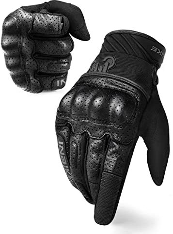 INBIKE Motorrad Handschuhe Herren Winter Sommer Leder Motorradhandschuhe Atmungsaktiv Verschleißfest Touchscreen Motorradhandschuhe Mit Harter Schutzhülle Schwarz 2XL