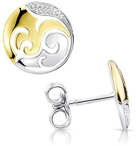MATERIA Gold Ohrstecker Damen rund - 925 Silber Ohrringe Stecker Ornamente vergoldet mit Zirkonia in Etui SO-388-Gold