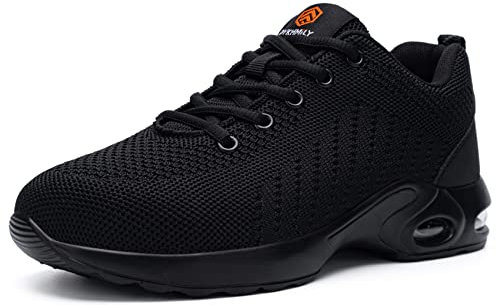 DYKHMILY Zapatos de Seguridad Hombre Ligeras Zapatillas Seguridad Trabajo con Punta de Acero Calzado de Seguridad Deportivo Colchón de Aire Transpirables Reflectante Cómodo (Negro,43.5 EU)