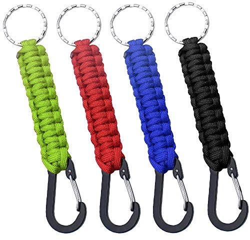 UBERMing 4 Stück Paracord-Schlüsselanhänger mit Karabiner, Geflochtene Lanyard Ring-Haken-Clip Schlüsselanhänger für Autoschlüssel, Taktik, Klettern, Angeln und Jagen - 4 Farben