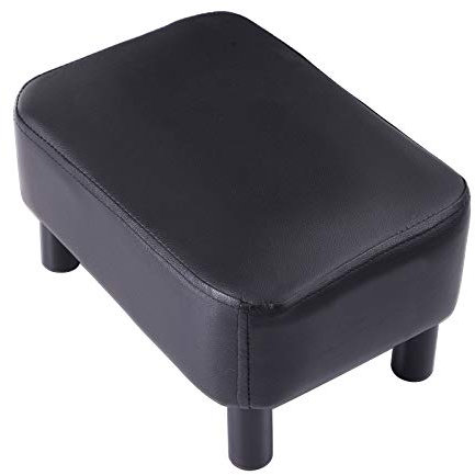 IBUYKE 16.54 Small Footstool PU Leather Ottoman Footrest Modern Home Living Room Bedroom Rectangular Stool, with Padded Seat Pine Wood Legs, Black RF-BD210-C