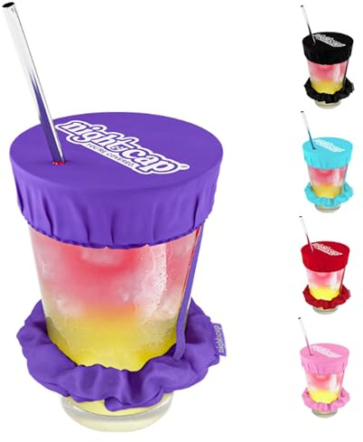 NightCap Drink Cover Scrunchie, Reusable Cup & Glass Protector, Purple | Reusable hidden drink safety cover for women; bars, festivals, concerts, college parties & travel; doubles as a hair tie
