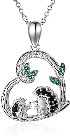 LONAGO Igel Halskette 925 Sterling Silber Mutter und Kind Igel in Herz Anhänger Halskette Schmuck zum Muttertag Geschenk
