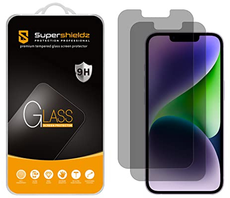 Supershieldz Paquete de 2 protectores de pantalla antiespía diseñados para iPhone 16e, 14, 13, 13 Pro (6.1 pulgadas), vidrio templado, antiarañazos, sin burbujas