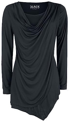 Black Premium by EMP Damen Schwarzes Langarmshirt mit Wasserfallausschnitt L
