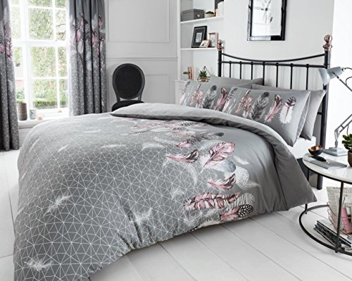 GC GAVENO CAVAILIA Printed Duvet Cover Sets, Reversible Bedding Bed Set, Polycotton Quilt Covers, Ava-Grey, King