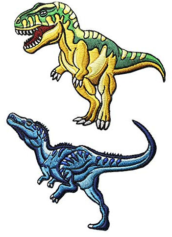 2 Stück Tyrannosaurus Rex Velociraptor Dinosaurier Stickerei Applikation Patches, Hand DIY Zubehör Aufnäher, Coole Zum Aufnähen Patches für Dekor T-Shirt, Rucksack, Jeans, Jacke, Mütze, Schuhe