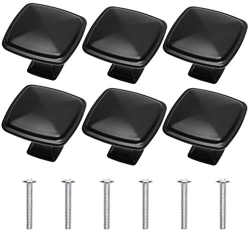 Kare & Kind 6X Square Cabinet Knobs - Matte Black - Pulls for Kitchen Drawers, Cupboards, Dressers - Classic Looking Handles - Hardware for DIY, Home Improvement