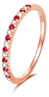 Oro Anello Donna Oro 18K, Trapano a Fila Anelli Coppia Rotonda Rosa Rossa Rubino Bianco Diamante 0.216ct Fede Matrimoniale Taglia 25