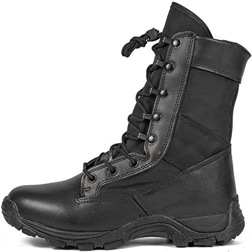 LUBOSCO Stivali Anfibi Militari Uomo Leggeri Stivali Militare Traspirante Stivali Caccia Desert All'aperto Scarpe Lavoro con Side-Zip Stivaletti Stringati Alti,Black-43 EU(9 UK)