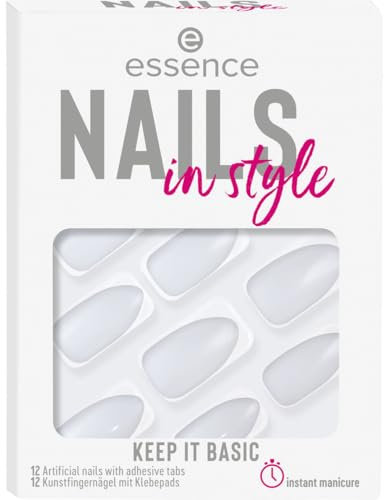 essence nails in style, Künstliche Fingernägel, Nr. 15, Weiss, Expressergebnis, sofortiges Ergebnis, glänzend, farbintensiv, Nanopartikel frei, 1er Pack (12pcs)