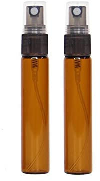 CMJ 2 x 10ml AMBER Glass Spray Bottles Atomiser Travel Perfume Liquid Sample Atomizer Black Lid UK SELLER