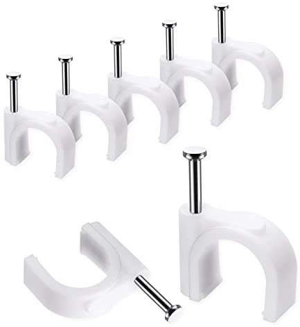 Clips de cable, 10 mm 100 piezas clips de uñas fuerte duradero blanco redondo tachas de cable, cable de pared de alambre ordenado titular clip de gestión de cables pines