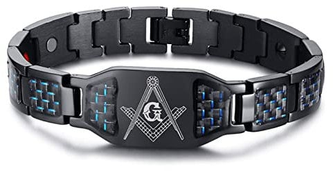 Whoiy Armband Herren 20mm, Armband Herren Edelstahl Schwarz Freimaurer Armband Aus Magnetischer Kohlefaser für Jahrestag 21.5cm