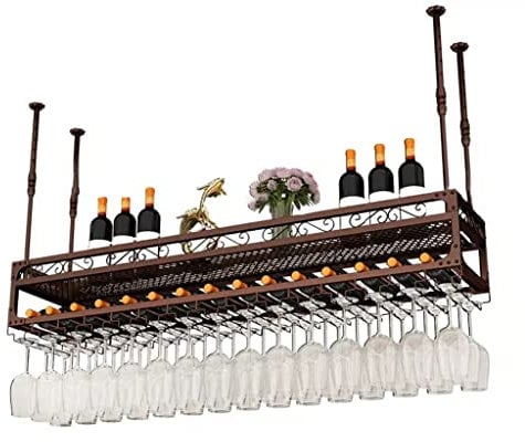 Hanging Wine Glass Rack Ceiling Mounted Wine Glass Holder, Adjustable Height And Width Wine Storage Rack, Wine Display Stand Is Easy To Install ( Color : Brass , Size : 150x30x27cm )