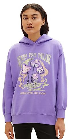 TOM TAILOR Denim Damen 1038321 Oversized Hoodie mit Print, 32255-lilac, S