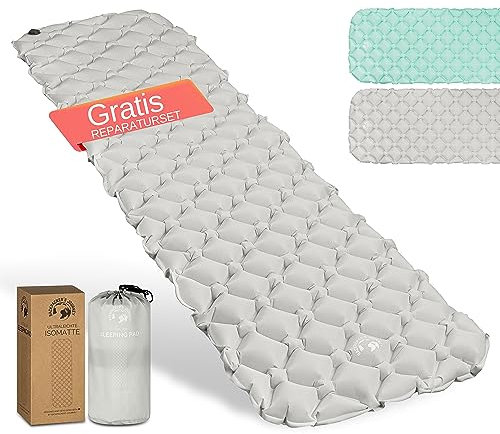 Backpacker's Journey Isomatte – Ultraleichte Luftmatratze mit kleinem Packmaß, ideal für Bikepacking, Camping & Outdoor – Aufblasbare Luftzellenmatte, leicht & kompakt (grau)