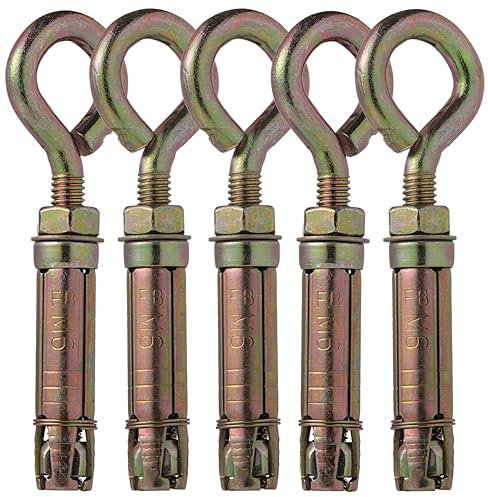 YoiYee Pernos de anclaje de ojo M6, anclajes de expansión resistentes para hormigón, ladrillo y piedra, paquete de 5