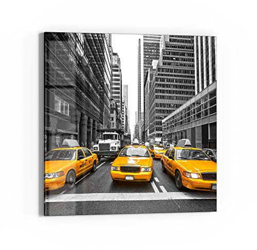 DEQORI Glasbild Echtglas | Motiv Gelbe Taxis in New York | quadratisch einteilig 50x50 cm | schöne Dekoration | Wandbild für Wohnzimmer, Schlafzimmer, Flur & Küche | moderne Wanddeko