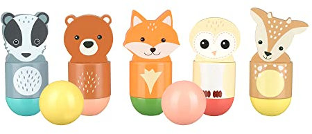 Woodland Animals Wooden Skittles - Bowling Set Skittles Game for Kids, Indoor and Garden Toys - Wooden Toys for 2 Year Olds, Toddler - Montessori Early Development & Activity Toys by Orange Tree Toys