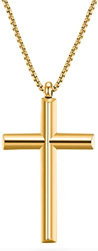 day.berlin Herren Kreuzkette in Gold 18k vergoldet, Halskette 60cm lang mit Kreuz Anhänger (35x21mm) stabile Venezianer Kette aus 316L Edelstahl, nickelfrei und wasserfest