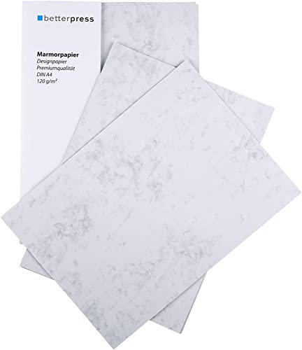 Betterpress® Marmorpapier Gastropapier DIN A5, 120 g/m², 60 Blatt beidseitig marmoriert - Briefpapier grau Gastronomie Speisekarten Papier zum bedrucken